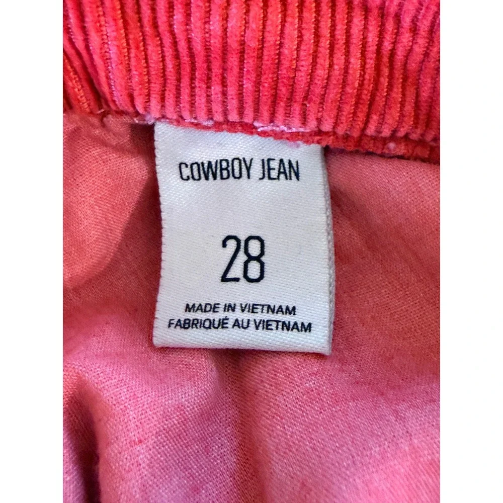 BDG Urban Outfitters Cowboy Jean Red Corduroy High Rise Raw Hem Pants Size 28